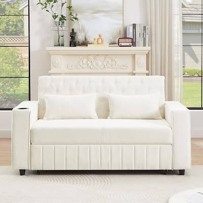 Pull-out Sofa Bed Convertible Couch Loveseat Sofa Modern Sleeper Sofa with Adjustable Backrest for Living Room