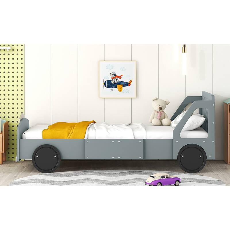 Twin Size Car-Shaped Platform Bed with Wheels
