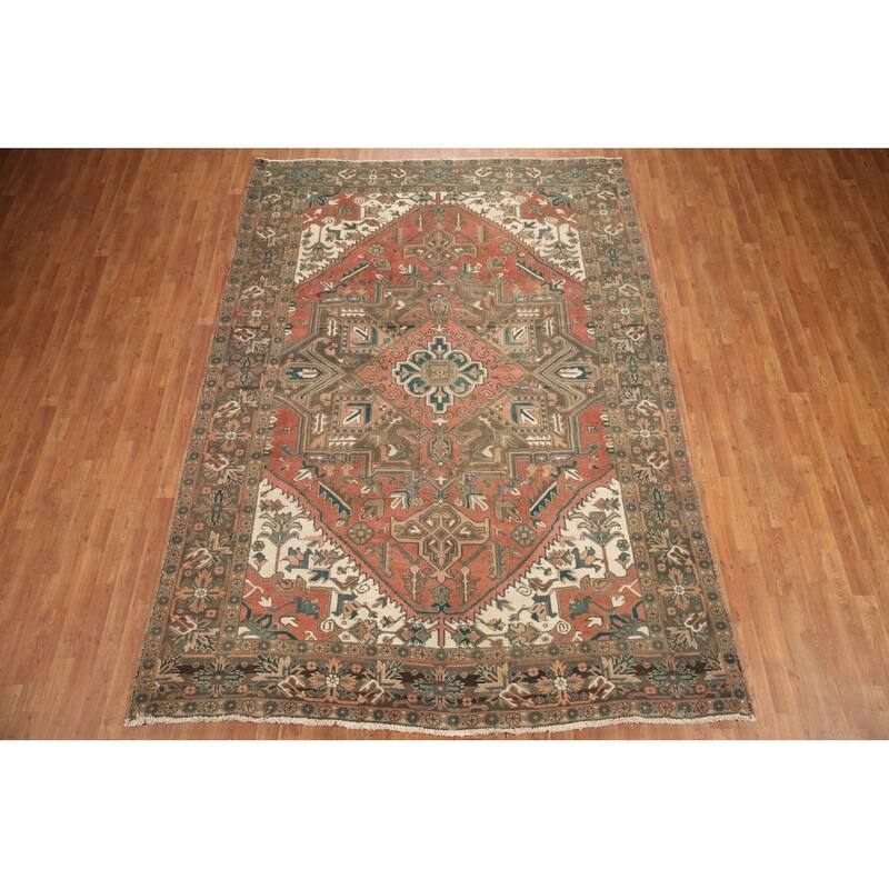 Hand Knotted Oriental 100% Wool Carpet Traditional Medallion Coral Heriz Area Rug - 10' 6'' X 7' 6''