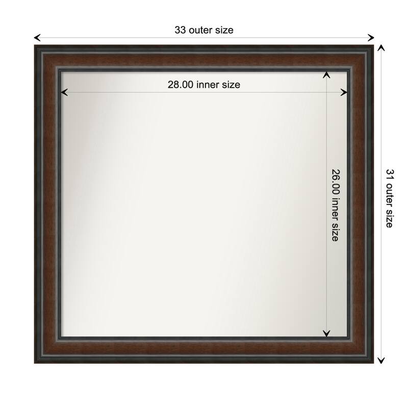Cyprus Walnut Framed Non-Beveled Custom Wall Mirror, Bathroom Vanity Mirror - Outer Size: 32.75 x 30.75