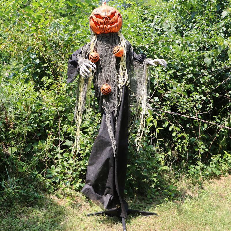Life-Size Poseable Pumpkin Man with Lights, Indoor/Covered Outdoor Halloween Decoration