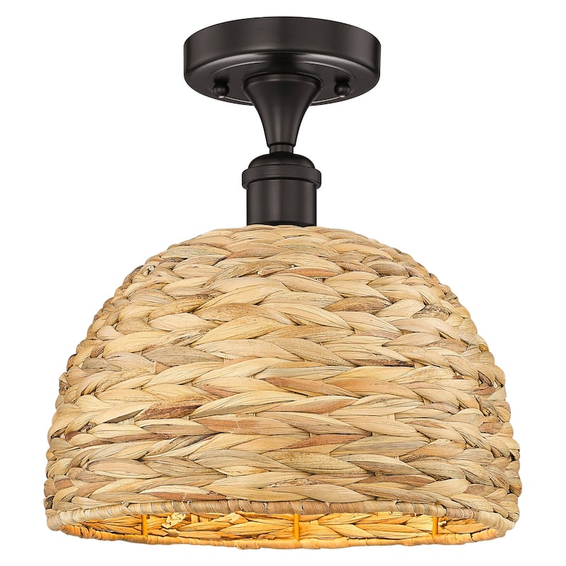 Innovations Lighting 616-1F-11-12 Woven Rattan Semi-Flush Woven Rattan - Oil Rubbed Bronze / Natural
