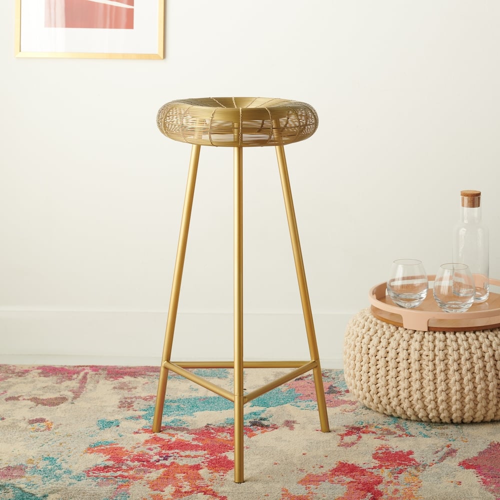 SAFAVIEH Gayla 30-inch Wire Weaved Contemporary Bar Stool - Gold - 14" W x 14" L x 30" H - 15Wx15Dx30H