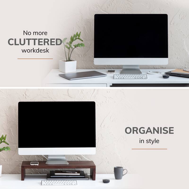 Jani Wood Monitor Stand Riser Desk - Ergonomic Design Stand, Desktop Organizer Table for Home, Office Workspace, Gaming Desk