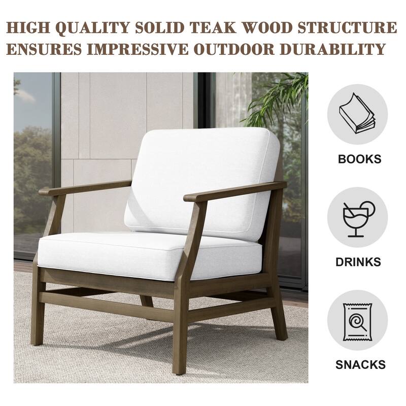 Teak Outdoor Patio Club Chairs Loveseat with Cushions