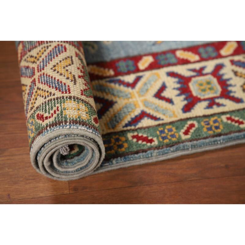 Blue Kazak Foyer Rug Handmade Geometric Accent Wool Carpet - 2'9"x 4'3"