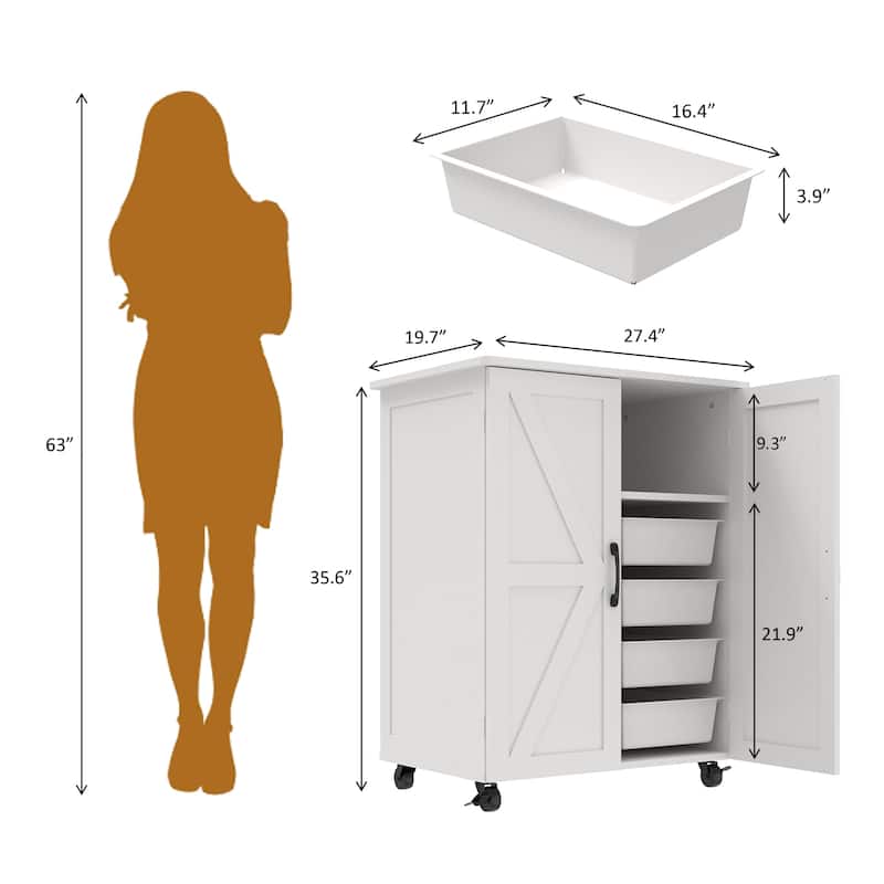 Small Portable Kitchen Cart with Barn Door and Wheels