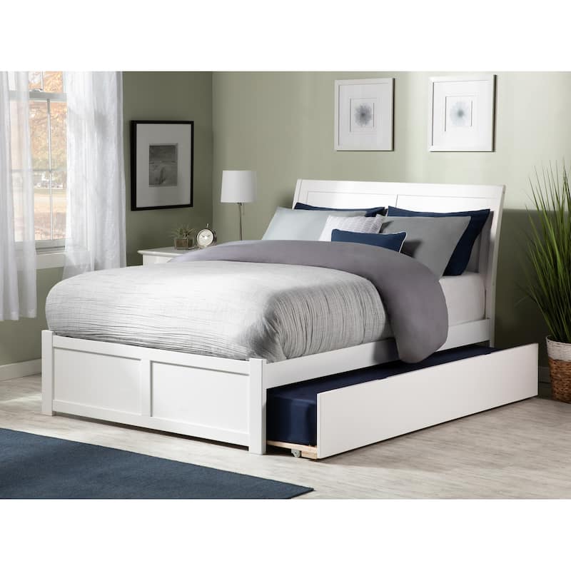 Portland Full Platform Bed with Footboard and Twin Trundle in White