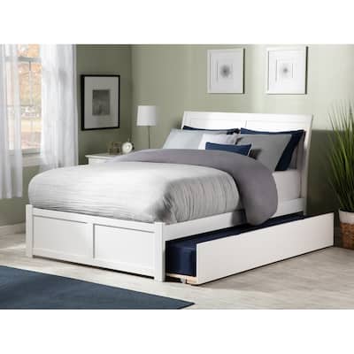 Portland Full Platform Bed with Footboard and Twin Trundle in White