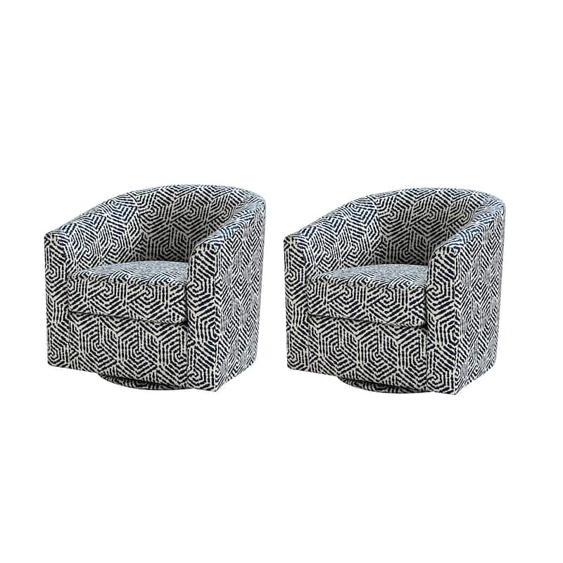 Cuenca Modern Wooden Upholstered Barrel Chair with Metal Swivel Base Set of 2
