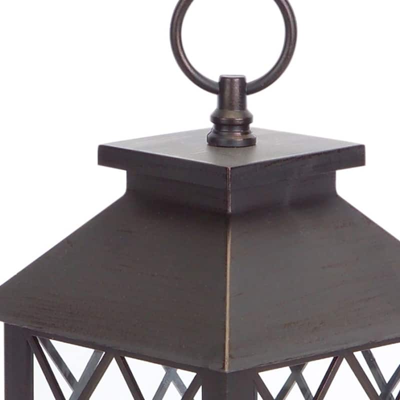 HomeRoots Set Of Three Brown LED Floor Lantern Candle Holder - 17