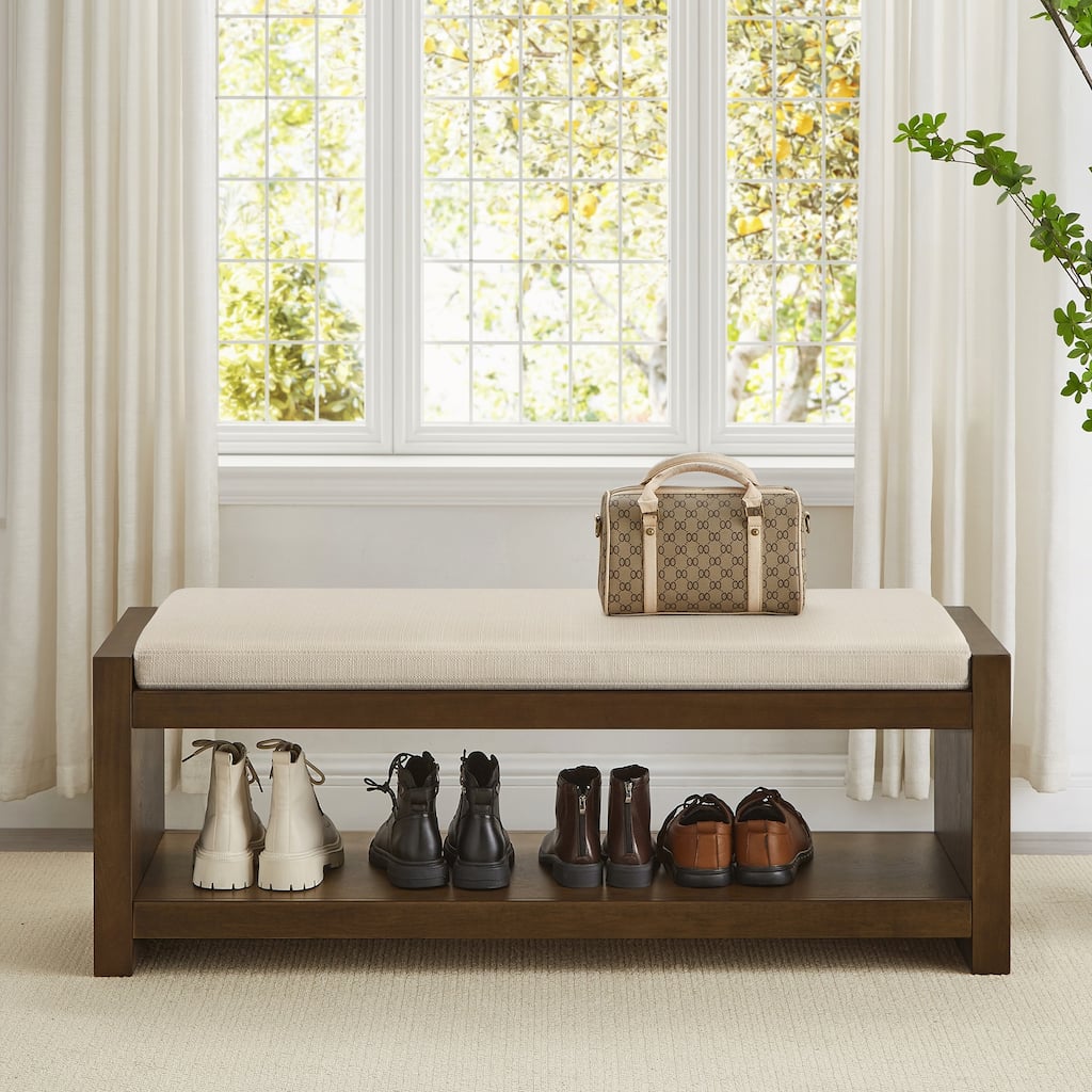 47in Accent Bench with Lower Shelf Shoe Rack