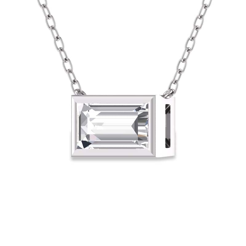 Marquee Lab Grown 1/4 Carat Baguette Bezel Set Diamond Solitaire Pendant in 14K White Gold