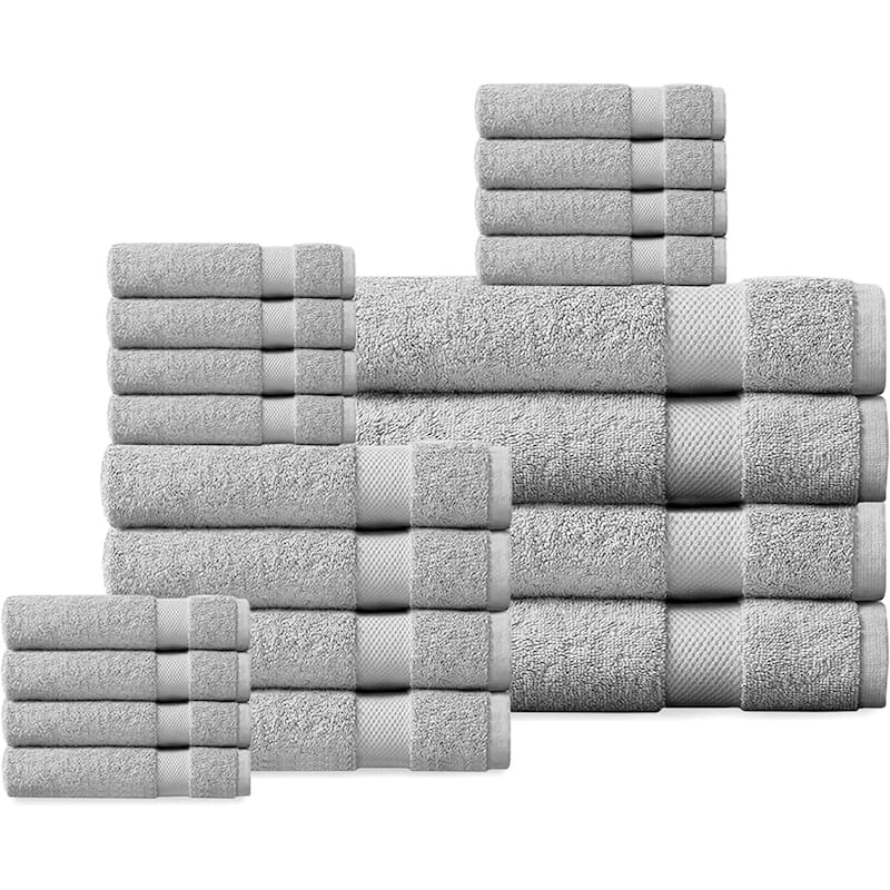 Delara Organic Cotton Luxuriously Plush Bath Towel 20 Piece Set |GOTS & OEKO-TEX Certified |650 GSM Long Staple|Soft & Quick Dry - Light Grey
