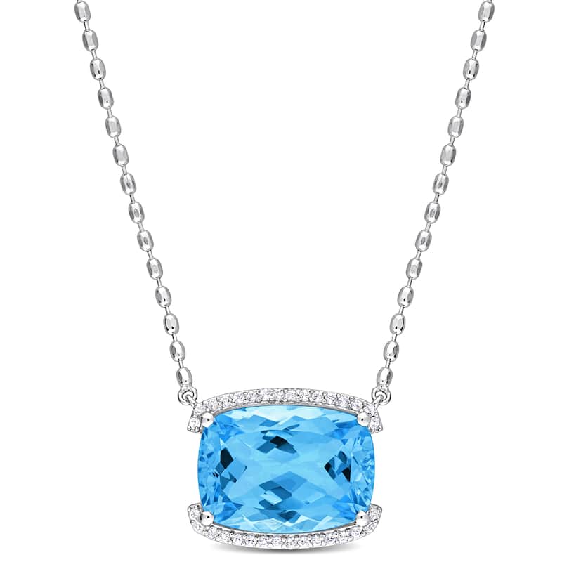 Miadora 13 5/8ct TGW Cushion-cut Sky-Blue White Topaz Necklace Sterling Silver