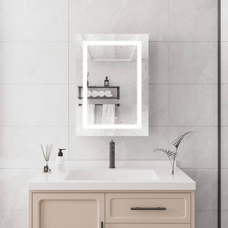 Medicine Cabinet with LED Mirror, Anti-Fog, Dimmable Light, Adjustable Brightness, Single Door, Storage Shelves, Wall-Mounted