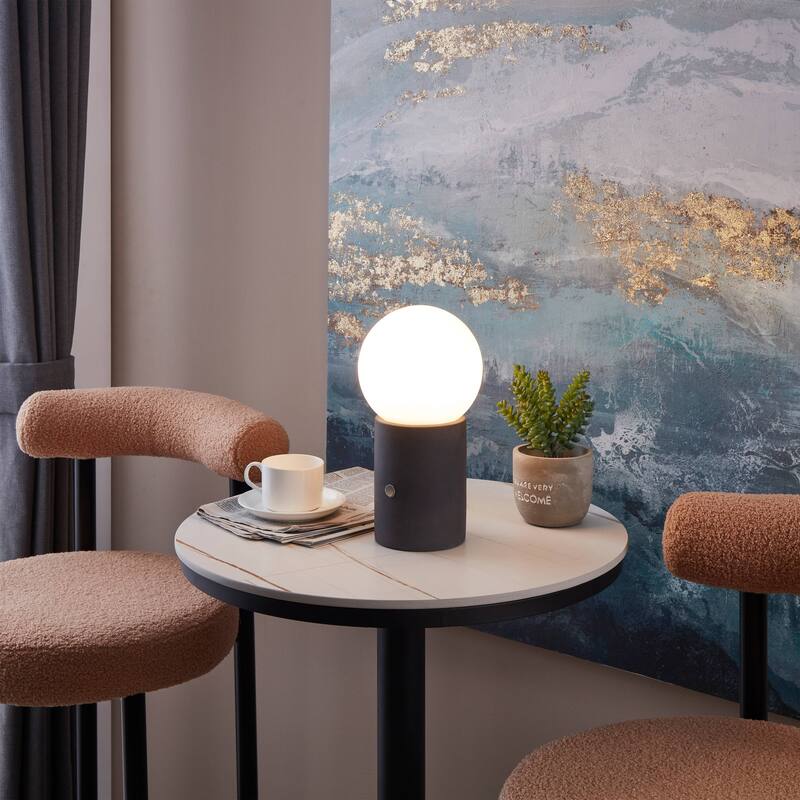 Brightech Kai 11 in. Cement Gray Mid-Century Modern Integrated LED Bedside Table Lamp with Built-In 3-Way Dimmer