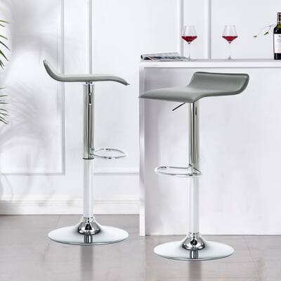 Faux Leather Upholstered Adjustable Barstools Airlift Counter Bar Pub Height Stools Set of 2