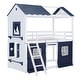 preview thumbnail 9 of 28, Modren Twin over Twin Wood Bunk Bed House Bed With Elegant Windows,Sills and Tent For Bedroom
