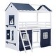 preview thumbnail 21 of 26, Twin Size Playhouse Bunk Bed with Slide, Castle-style Roof and Windows