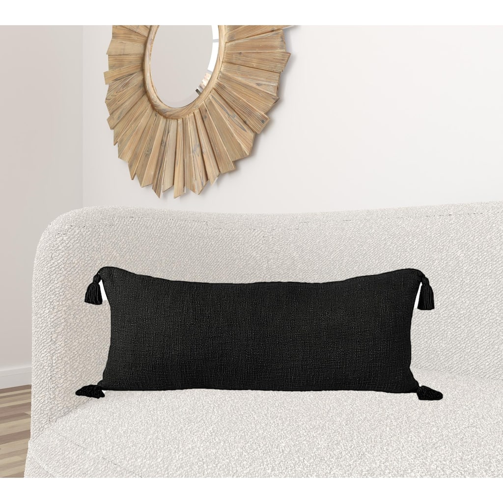 HomeRoots 14" X 36" Jet Black 100% Cotton Zippered Pillow