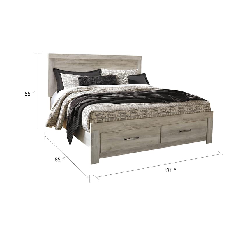 Simon King Platform Bed, 2 Drawer Footboard, Weathered Whitewash Wood