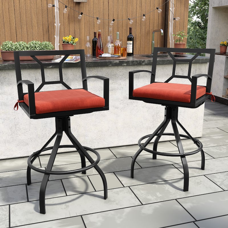 Outdoor Patio Barstool Swivel Aluminum Bar Stools with Sunbrella Fabric Cushion - Red Cushion, 2PCS