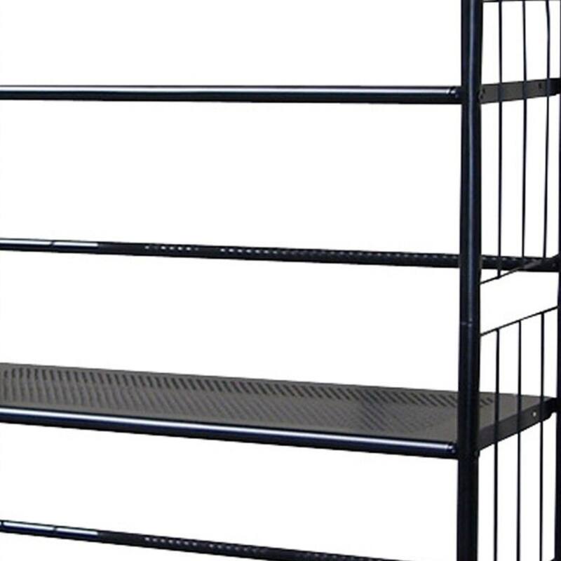 Contemporary Design Space-Saving Black Metal Vertical Bookcase for Garage Living Room or Bedroom