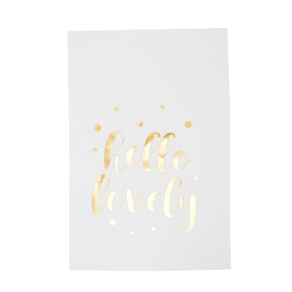 Gold Glamourous Glam "Hello Lovely" Printed Valentine's Day Kitchen Dishtowel