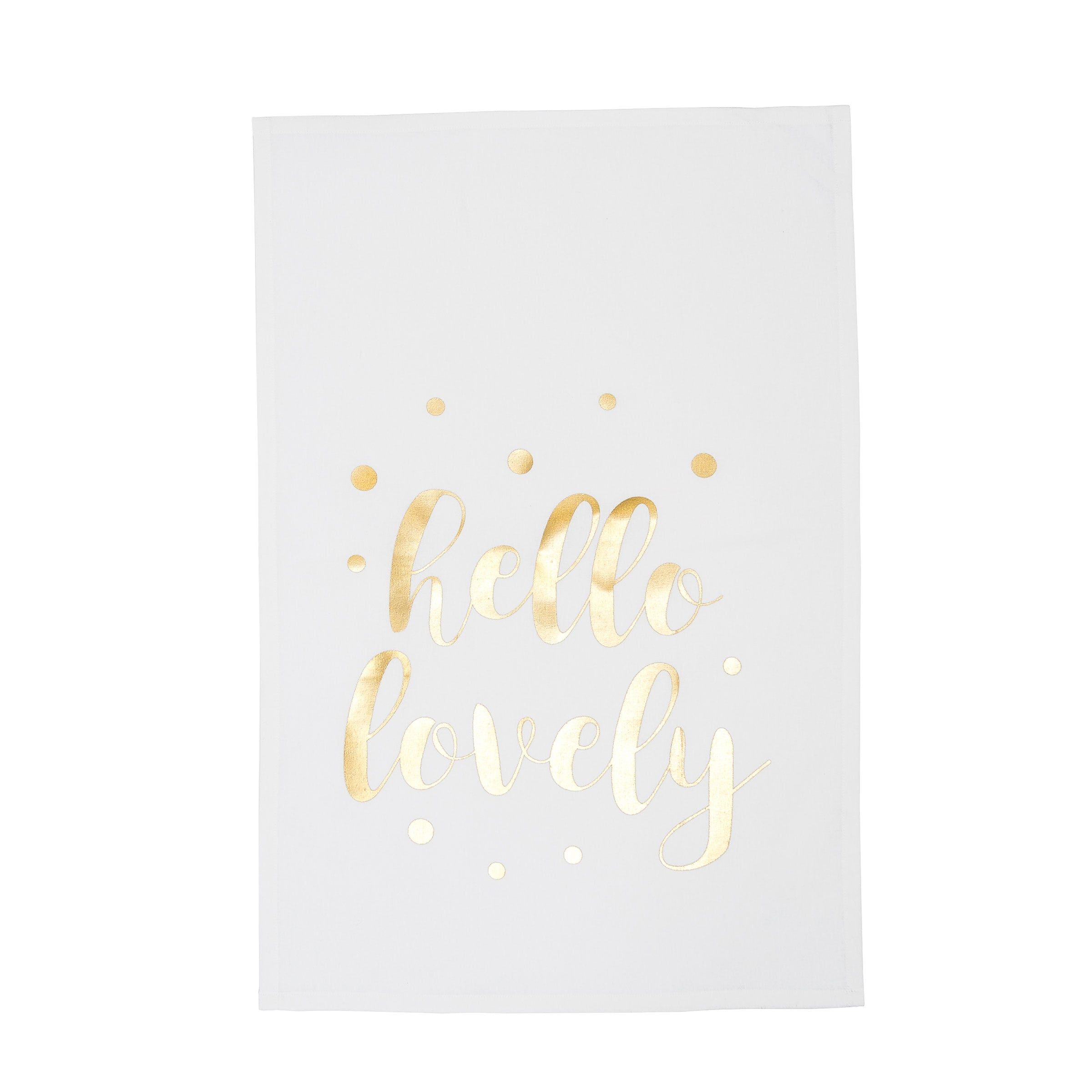 Gold Glamourous Glam "Hello Lovely" Printed Valentine's Day Dishtowel
