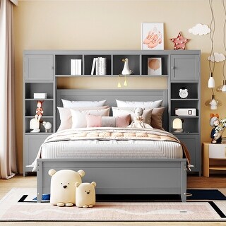 Full Size Wooden Bed Frame with All-in-One Cabinet, Shelf, 4 Drawers ...