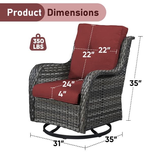 dimension image slide 5 of 9, Pocassy 3-Piece Outdoor Swivel Bistro Set, Wicker Rocking Chairs