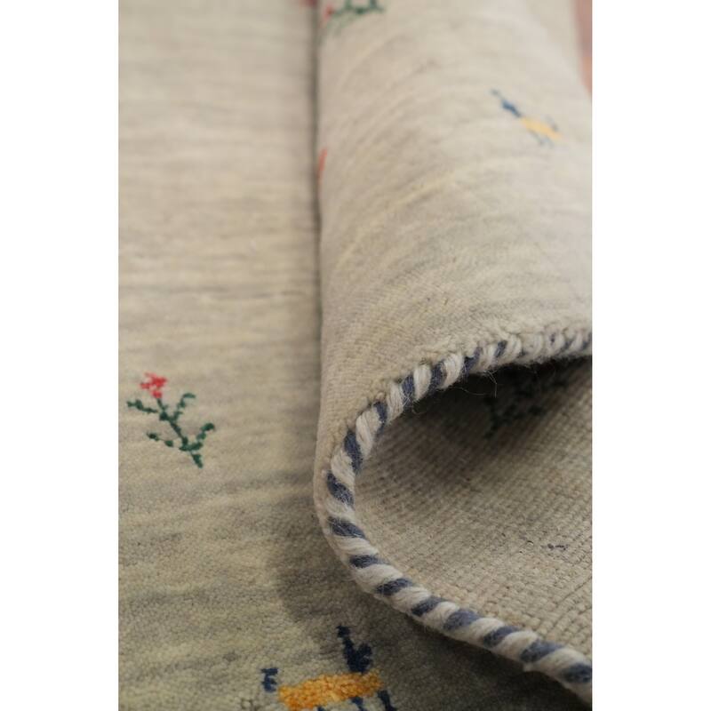Hand Knotted Oriental 100% Wool Carpet Tribal Animal Pictorial Beige & Ivories Gabbeh Runner Rug - 4' 6'' X 2' 5''