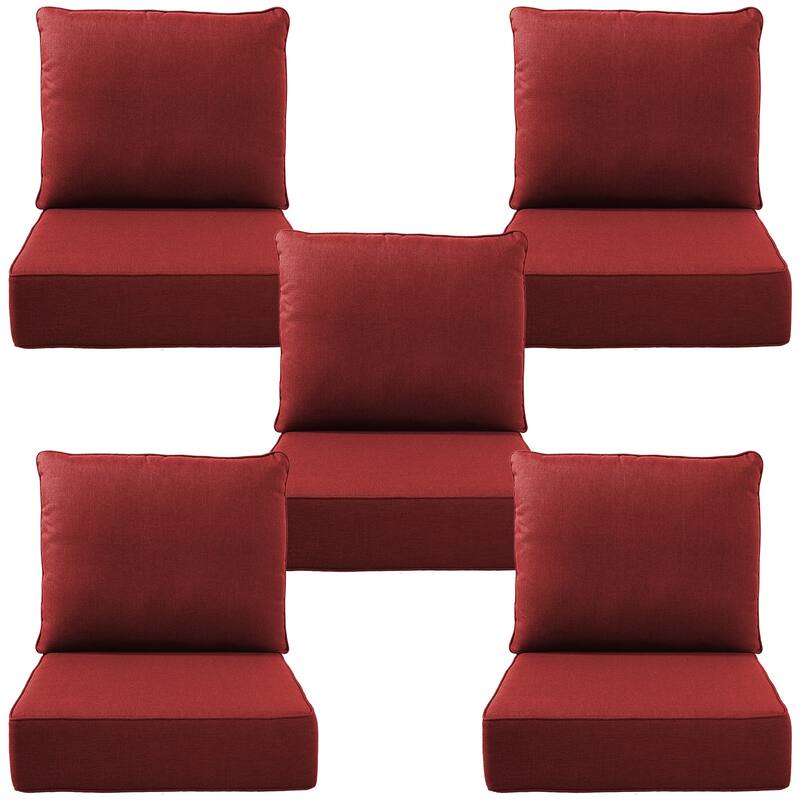 Gymojoy 24"x22"x6" Patio Thick Cushions & Pillows Set - Deep Seat Indoor/Outdoor Water & Fade Resistant - Five Sets - Red