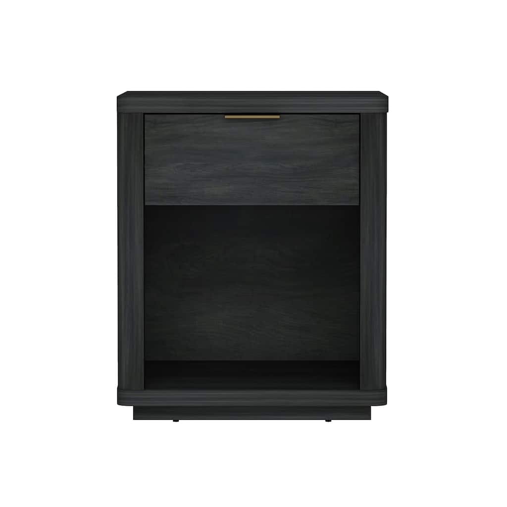 Modern 1-Drawer Nightstand in Charcoal Gray with Open Shelf