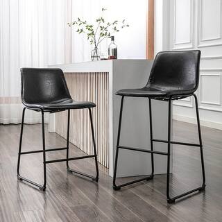 Porthos Home Enva Counter & Bar Stools Set of 2, PU Leather, Iron Sled ...