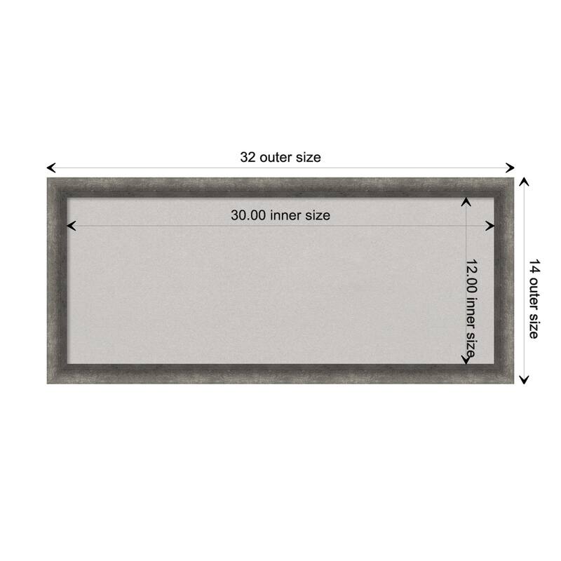 Burnished Concrete Narrow Wood Framed Grey Corkboard Bulletin Board - Board Size 30x12