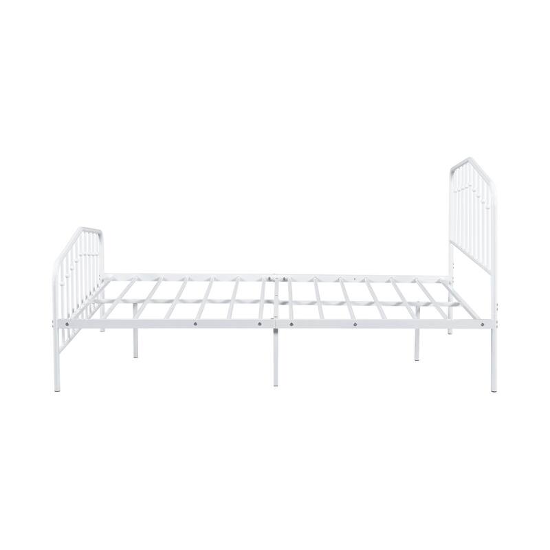 Modern Full Size Metal Bed with White Finish, Mattress Ready