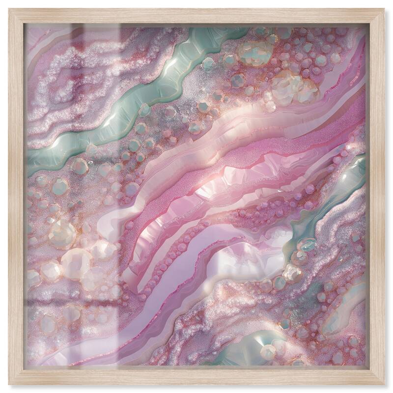 Pink and Mint Crystal I Shadowbox by Art Remedy - Natural - 30" x 30"