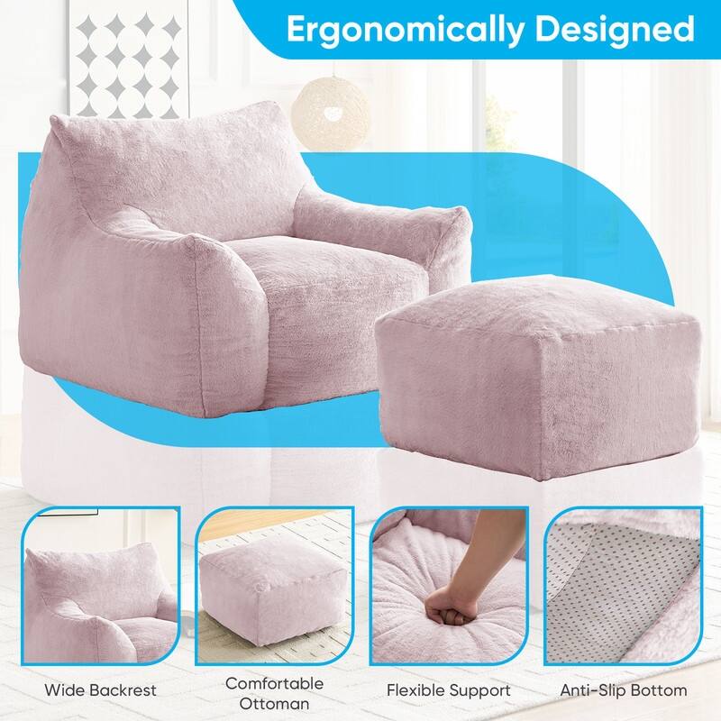 MIxoy Oversized Modern Bean Bag Chair with Ottoman,Lazy Sofa with Armrest