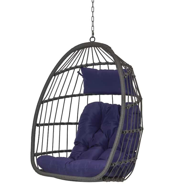 Outdoor Grey Wicker Foldable Swing Hammock Hanging Egg Basket Chair
