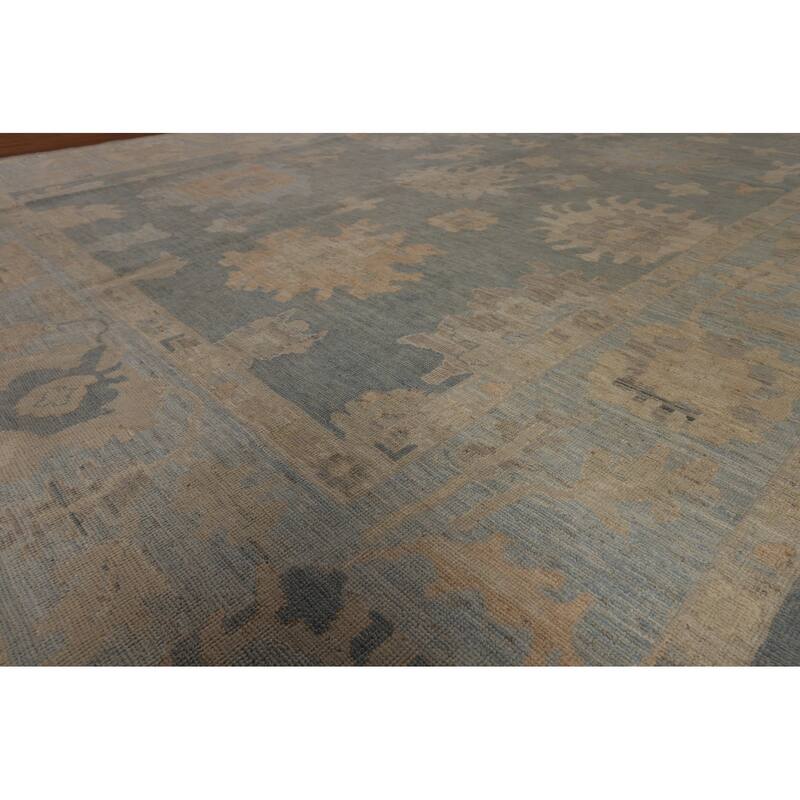 Vegetable Dye Blue Oushak Turkish Rug Handmade Oriental Wool Carpet - 8'10"x 11'8"