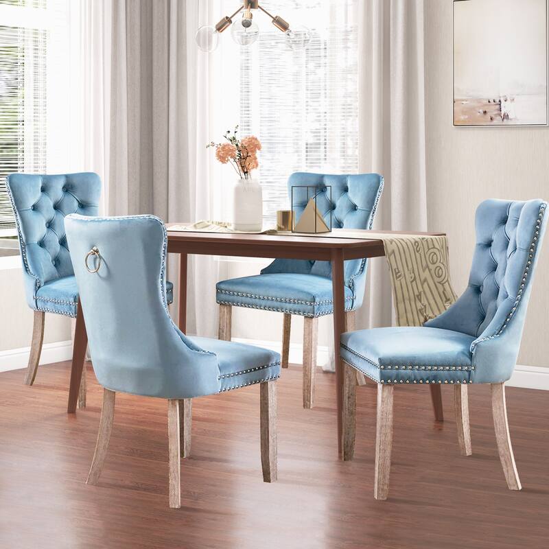 Set of 2 Modern Glam Velvet Dining Chairs - Armless TuftedAccent Side Chairs with Nailhead Trim & Ring Handle