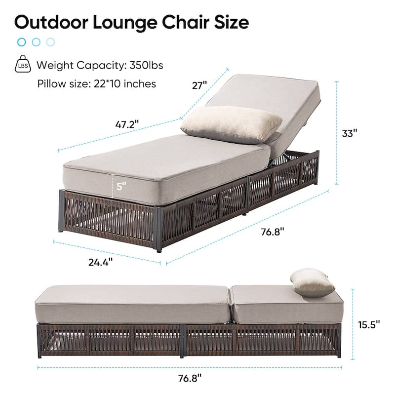 Pocassy 3 Pieces Patio Lounge Chair with Adjustable Backrest