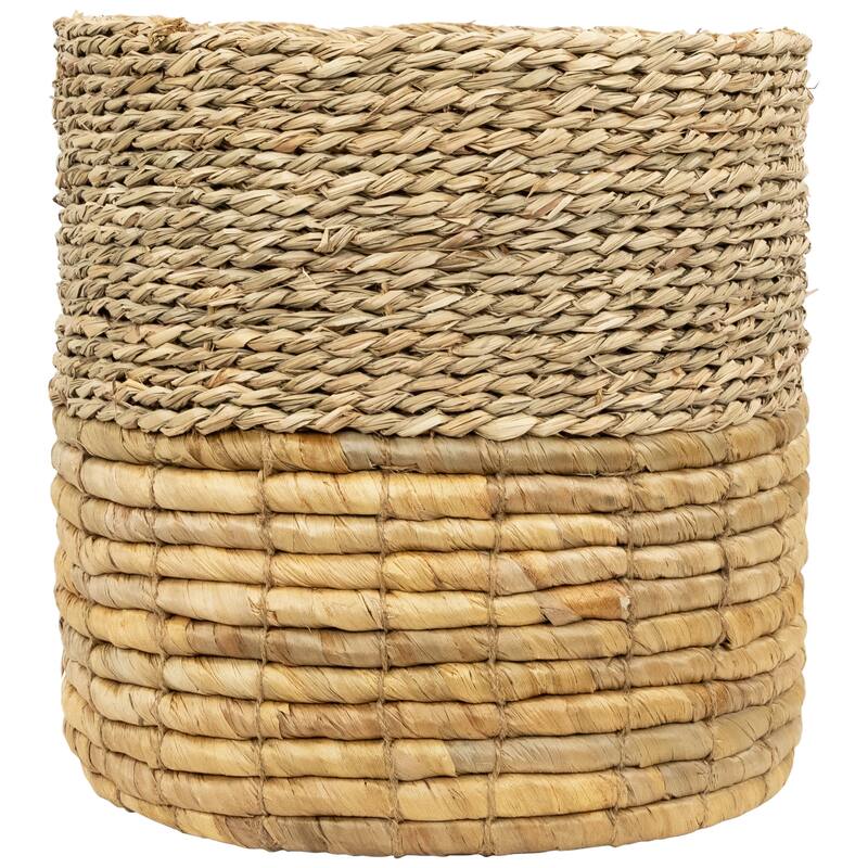 Set of 3 Tan and Brown Twist Woven Round Storage Baskets 13.75"