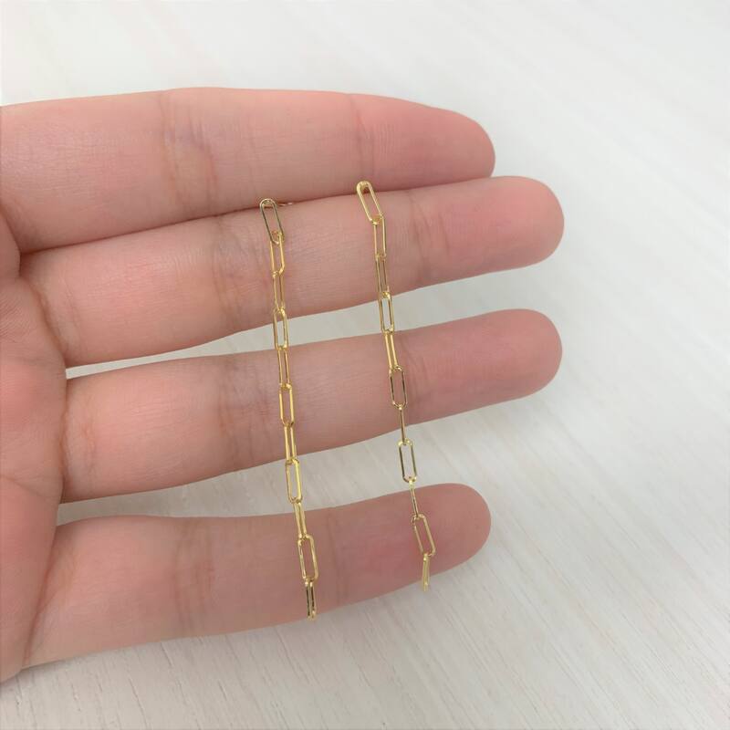 Joelle Collection 14K Yellow Gold Paperclip Long Drop Earrings 2.25 Inch