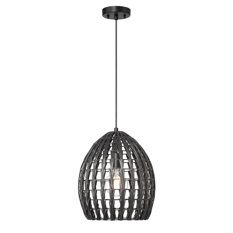 Persephone Metal and Handwoven Rattan Ceiling Light - 12.0"L x 12.0"W x 14.0"H