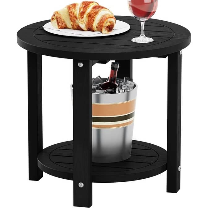 WINSOON Outdoor Side Table for Patio 16in HIPS Small Round Outdoor End Table - 2-Tier