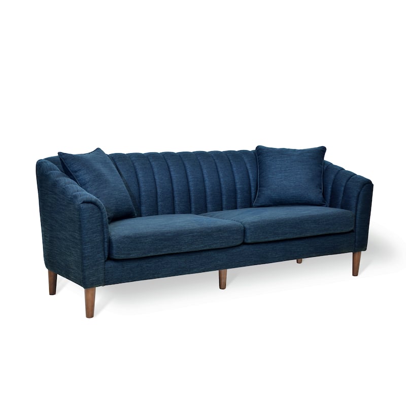 Modern 84.5" 3-seater Sofa with Wood Legs and Pillows for Living Room