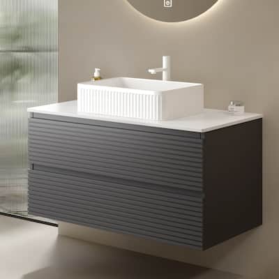 36-inch Wall-Mounted Plywood Bathroom Cabinet, Gray, 2 Drawers, Waterproof, Moisture Resistant, Assembly Required